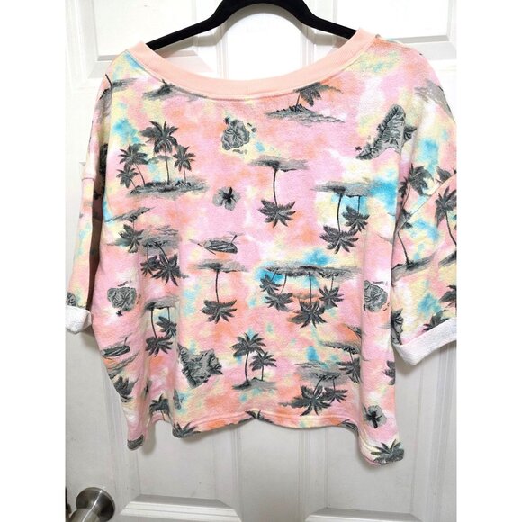 Old Navy Festival Tropical Print Women's Sweatshirt L Cotton Blend Pastel Pink - Picture 3 of 6